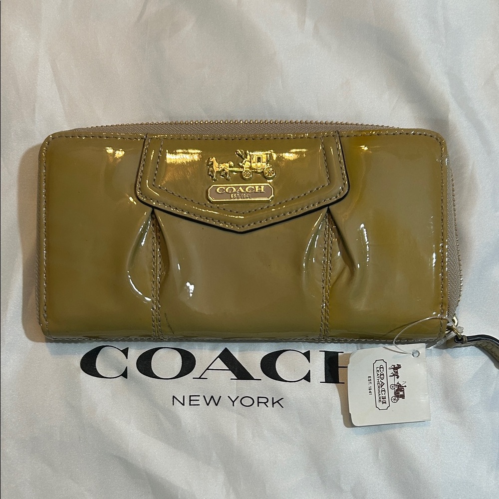 Coach Patent Zip Wallet with Gold Hardware